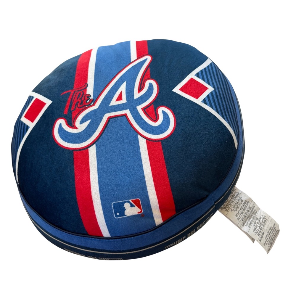 MLB Atlanta Braves Squish Me Plush Decorative Round Pillow Blue Red White NEW